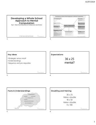 36 x 25  Strategies versus recall  Understandings  mental?  Sequence and pre-requisites