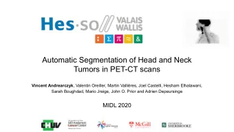 Automatic Segmentation of Head and Neck  Tumors in PET-CT scans Vincent Andrearczyk , Valentin