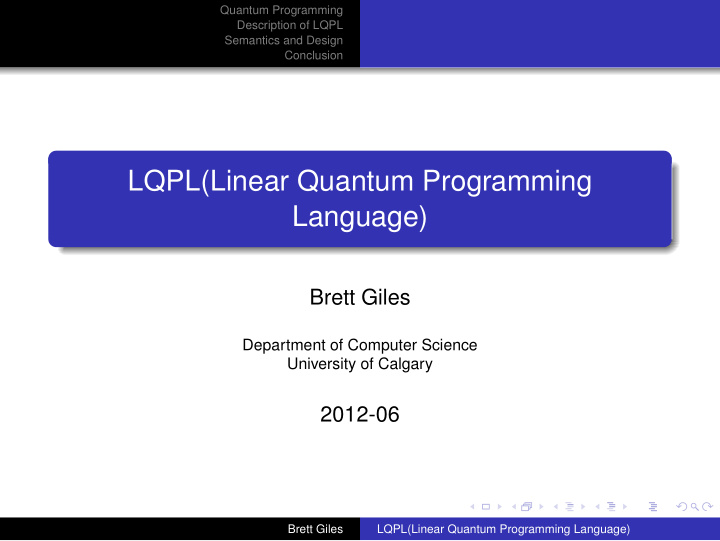lqpl linear quantum programming language
