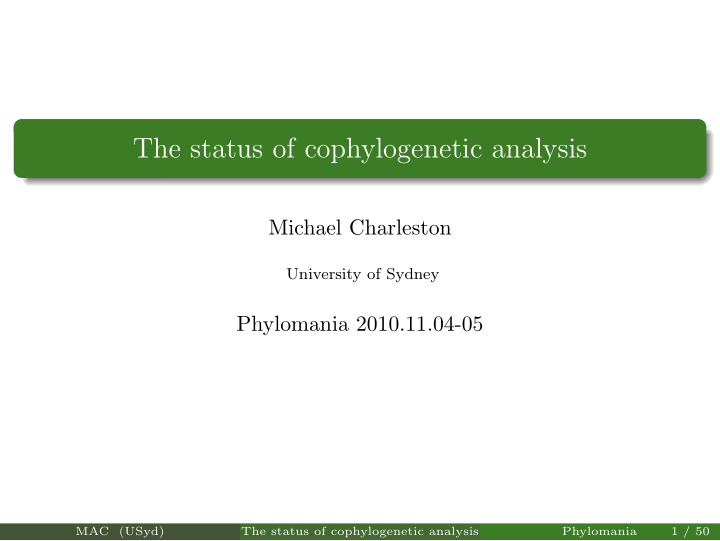 the status of cophylogenetic analysis