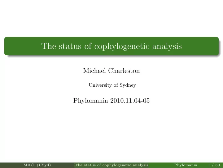 the status of cophylogenetic analysis