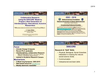 DISCCRS  Focus  Climate Change &amp; Impacts  Research &amp; Soft Skills  Recent Ph.D.