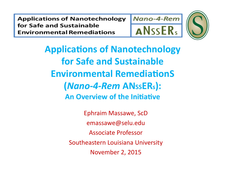 applicafons of nanotechnology for safe and sustainable