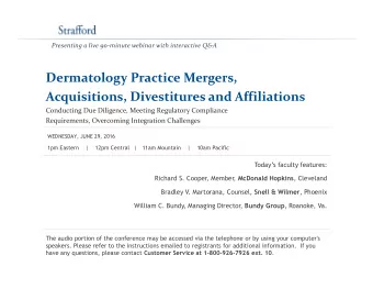 Dermatology Practice Mergers,  Acquisitions, Divestitures and Affiliations  Conducting Due