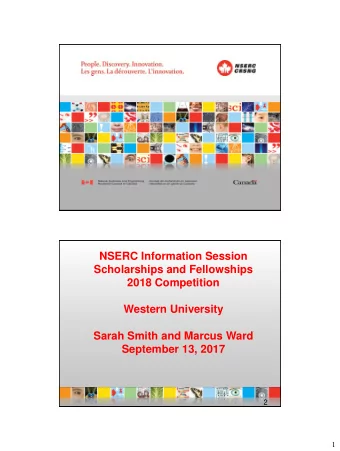 2018 Competition  Western University  Sarah Smith and Marcus Ward  September 13, 2017  2  1 Agenda