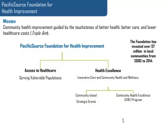 Agenda  Health Improvement Mission  Community health improvement guided by the touchstones of