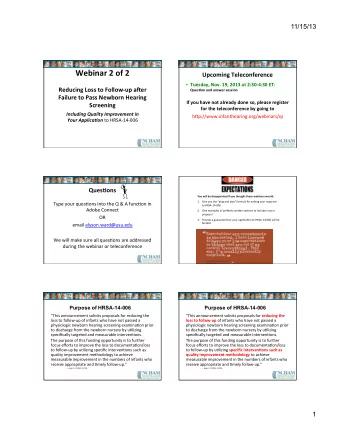 Webinar  2  of  2  Upcoming  Teleconference     Tuesday,  Nov.  19,