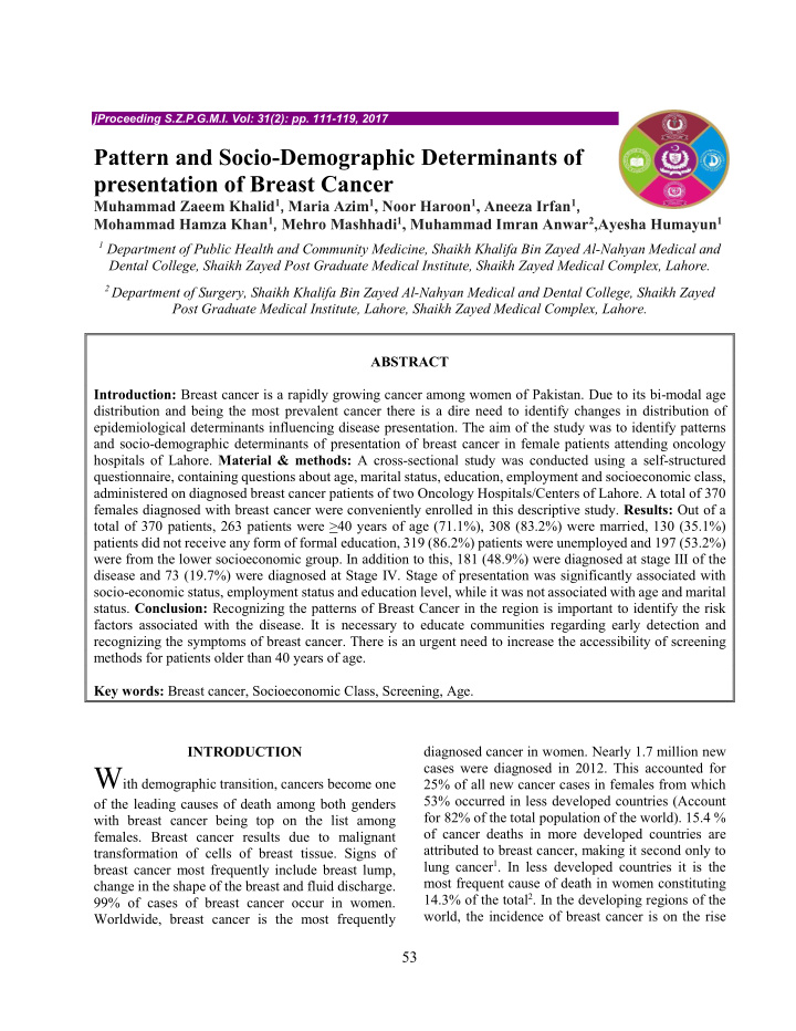 pattern and socio demographic determinants of