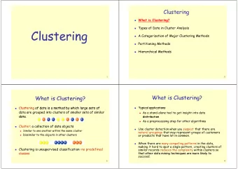 Cl  Clustering  t  i  A Categorization of Major Clustering Methods  Partitioning Methods