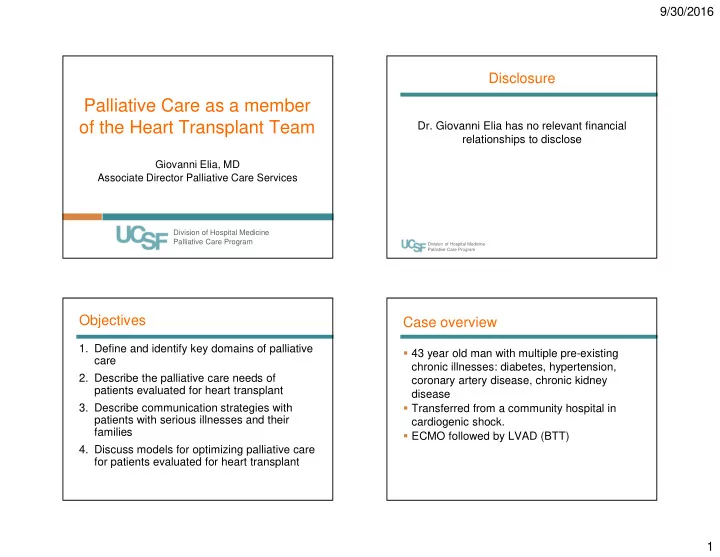 palliative care as a member of the heart transplant team