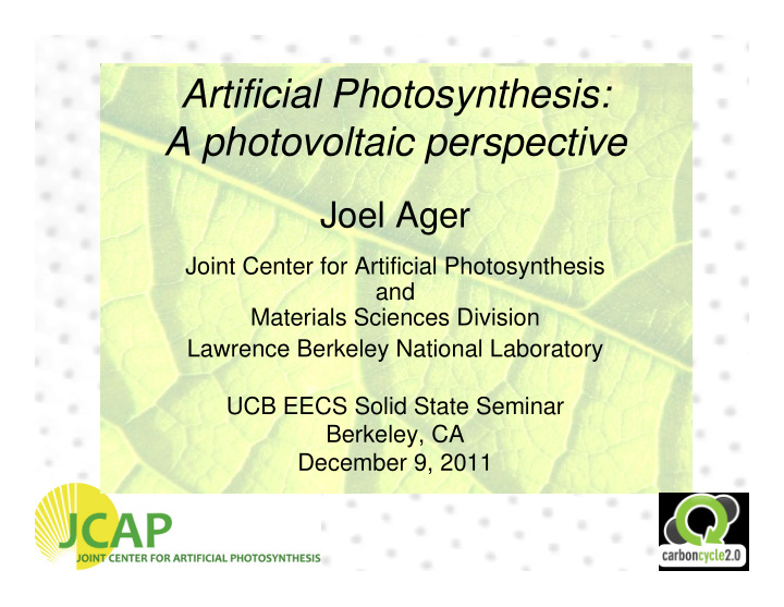 artificial photosynthesis a photovoltaic perspective