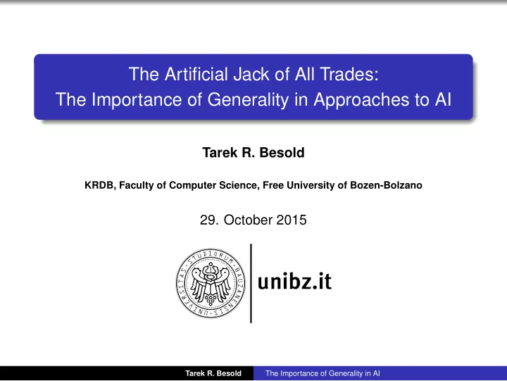 the artificial jack of all trades the importance of