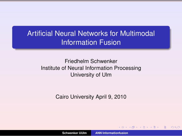 artificial neural networks for multimodal information