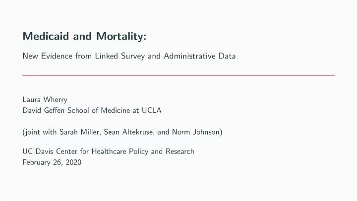 medicaid and mortality