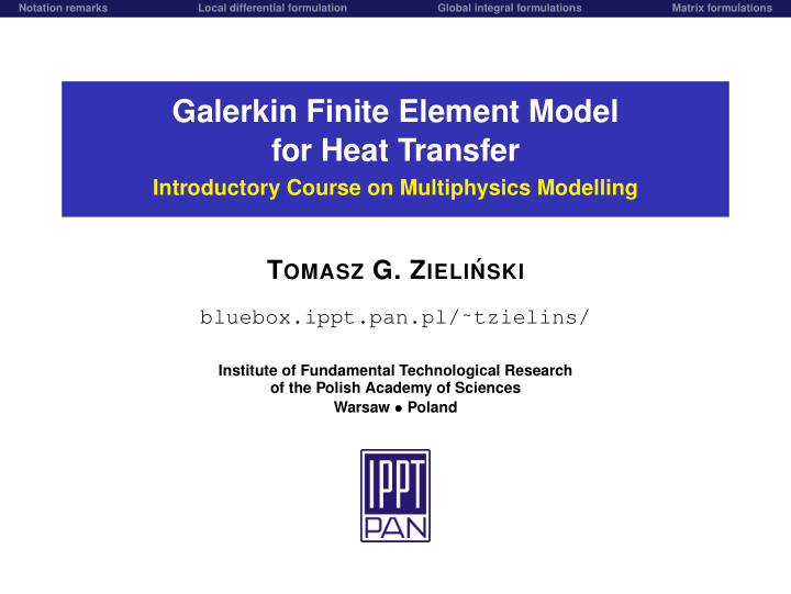 galerkin finite element model for heat transfer