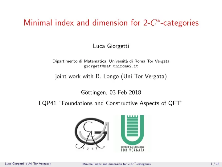 minimal index and dimension for 2 c categories