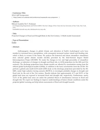 - Authors: Behzad Asadieh; Nir Y. Krakauer  Civil Engineering Department and NOAA-CREST, The City