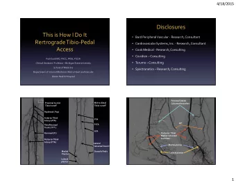 Disclosures  This is How I Do It  Bard Peripheral Vascular - Research, Consultant  Rertrograde