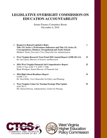 LEGISLATIVE OVERSIGHT COMMISSION ON EDUCATION ACCOUNTABILITY  Senate Finance Committee Room