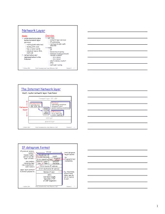 Network Layer  Overview:  Goals:  last time  understand principles  network layer services