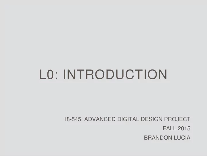 l0 introduction
