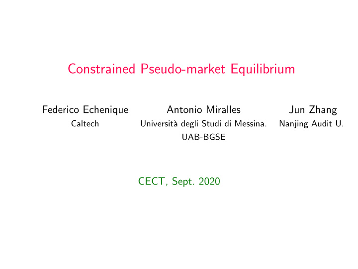 constrained pseudo market equilibrium