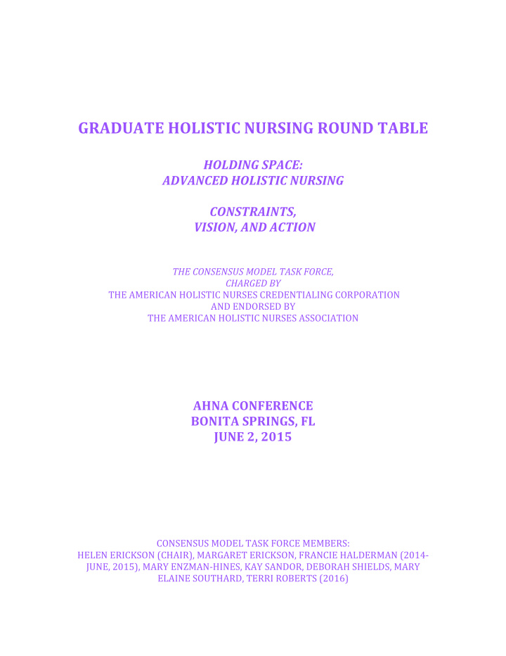 graduate holistic nursing round table