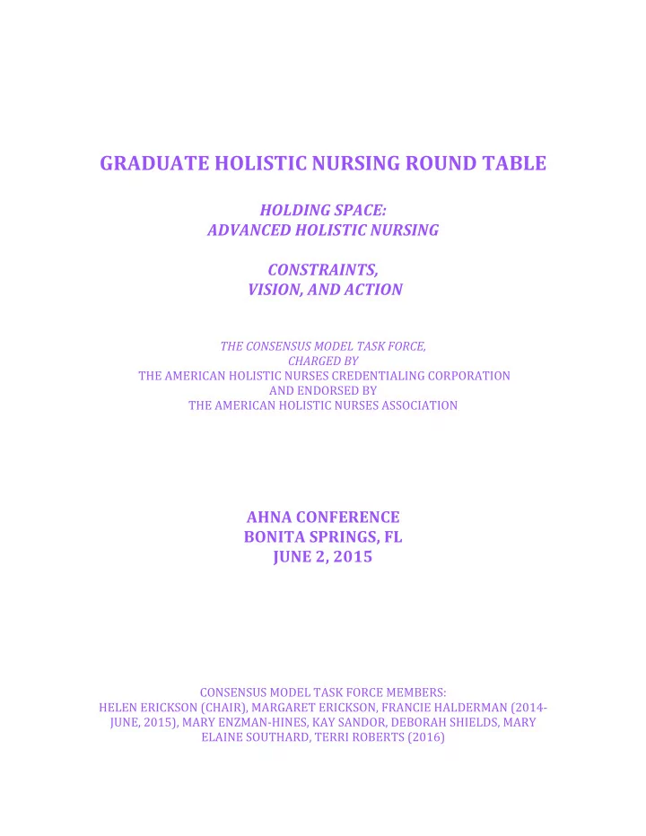 graduate holistic nursing round table