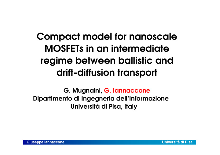 compact model for nanoscale mosfets in an intermediate