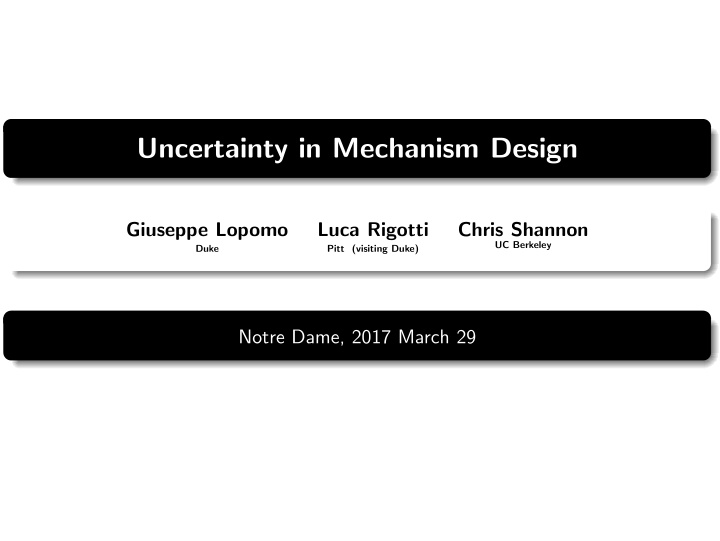 uncertainty in mechanism design