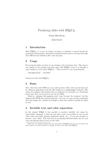 Producing slides with L A T EX2   Frank Mittelbach  2016/03/29  1  Introduction  With L A T EX 2