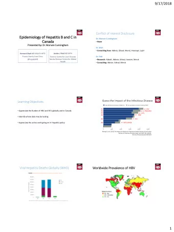 Epid  Epidemiolo  logy of  of Hepatit  itis  is B and  and C in  n  Dr. Morven Cunningham  Can