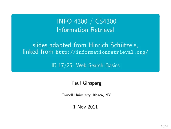info 4300 cs4300 information retrieval slides adapted