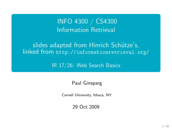 info 4300 cs4300 information retrieval slides adapted