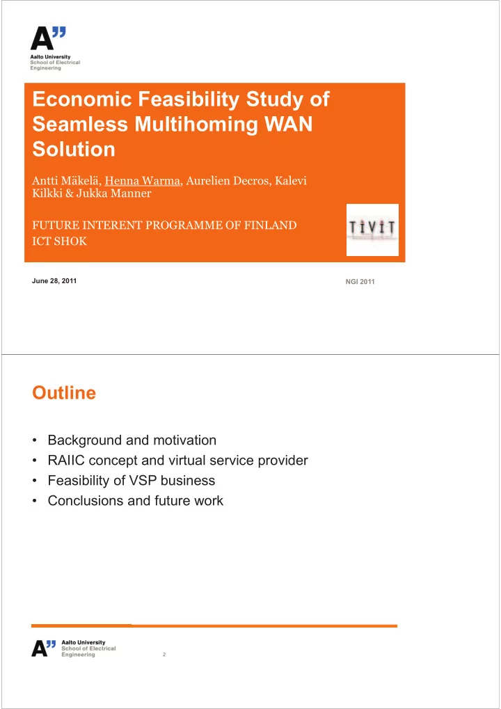 economic feasibility study of seamless multihoming wan