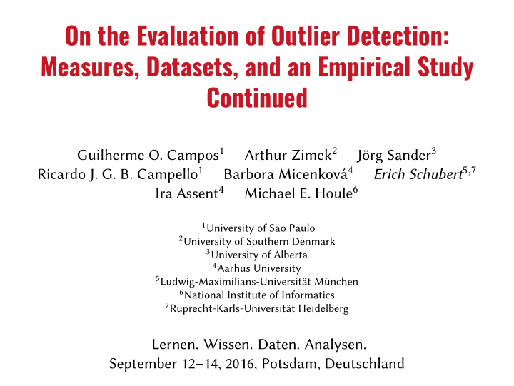 on the evaluation of outlier detection measures datasets