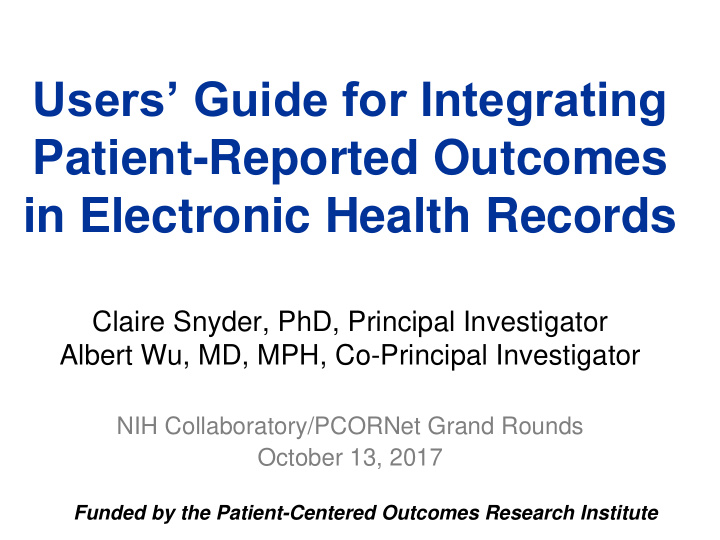 users guide for integrating patient reported outcomes in
