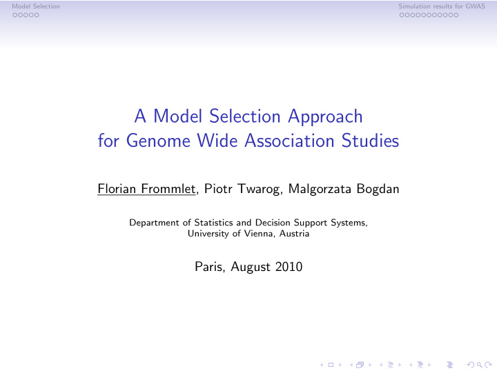 a model selection approach for genome wide association