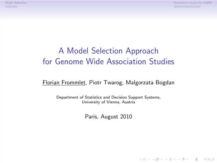 a model selection approach for genome wide association