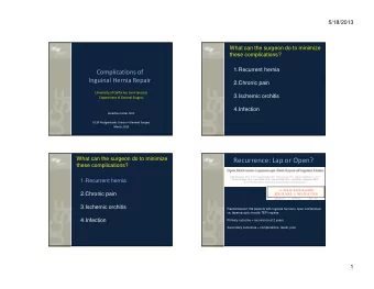 Recurrence: Lap or Open?  these complications?  1.Recurrent hernia  2.Chronic pain  3.Ischemic