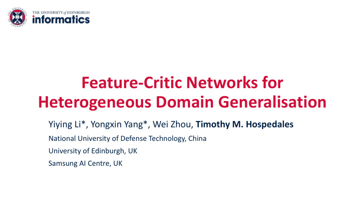 feature critic networks for heterogeneous domain