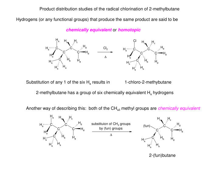 product distribution studies of the radical chlorination