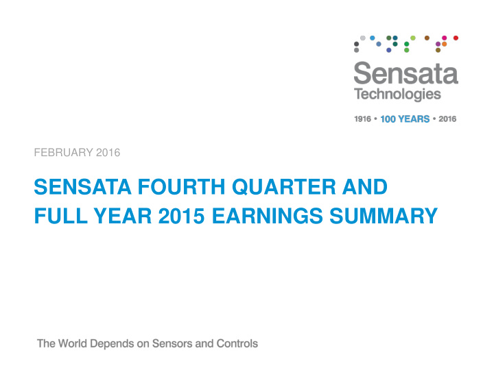 sensata fourth quarter and full year 2015 earnings
