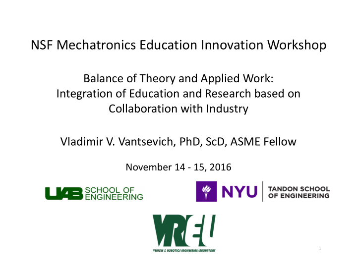 nsf mechatronics education innovation workshop