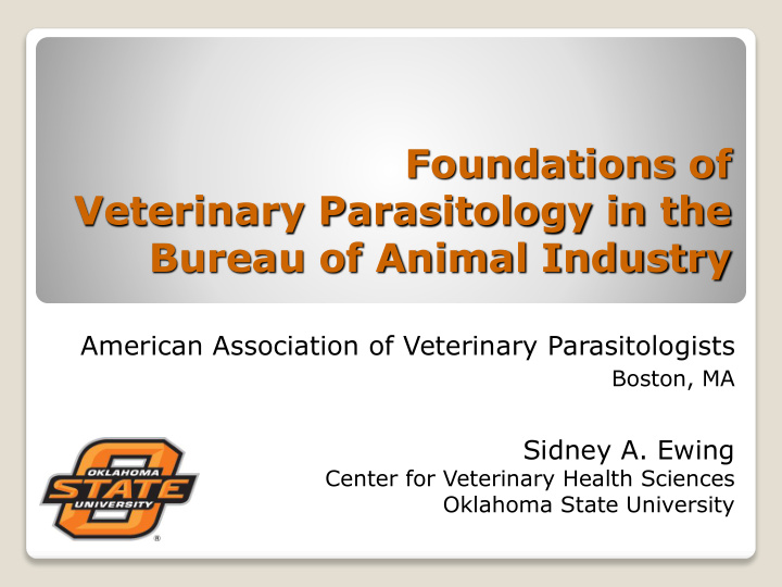 veterinary parasitology in the