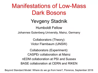 Manifestations of Low-Mass  Dark Bosons  Yevgeny Stadnik  Humboldt Fellow  Johannes Gutenberg