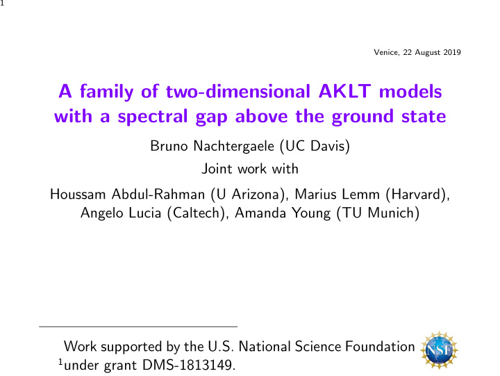 a family of two dimensional aklt models with a spectral