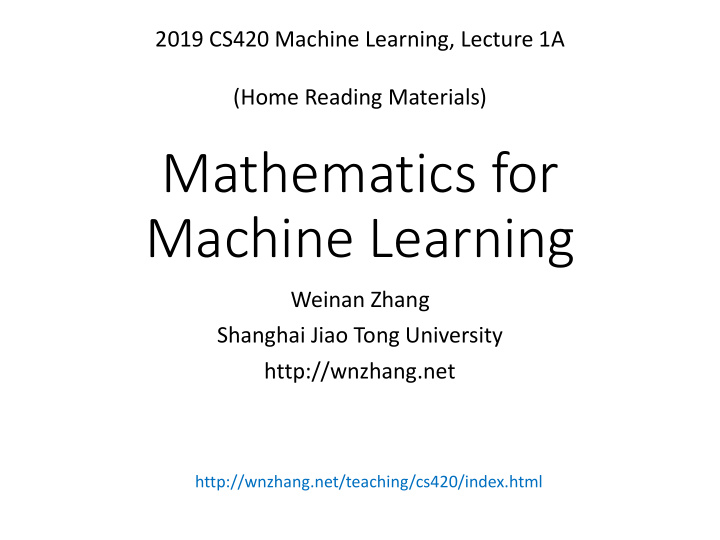 mathematics for machine learning