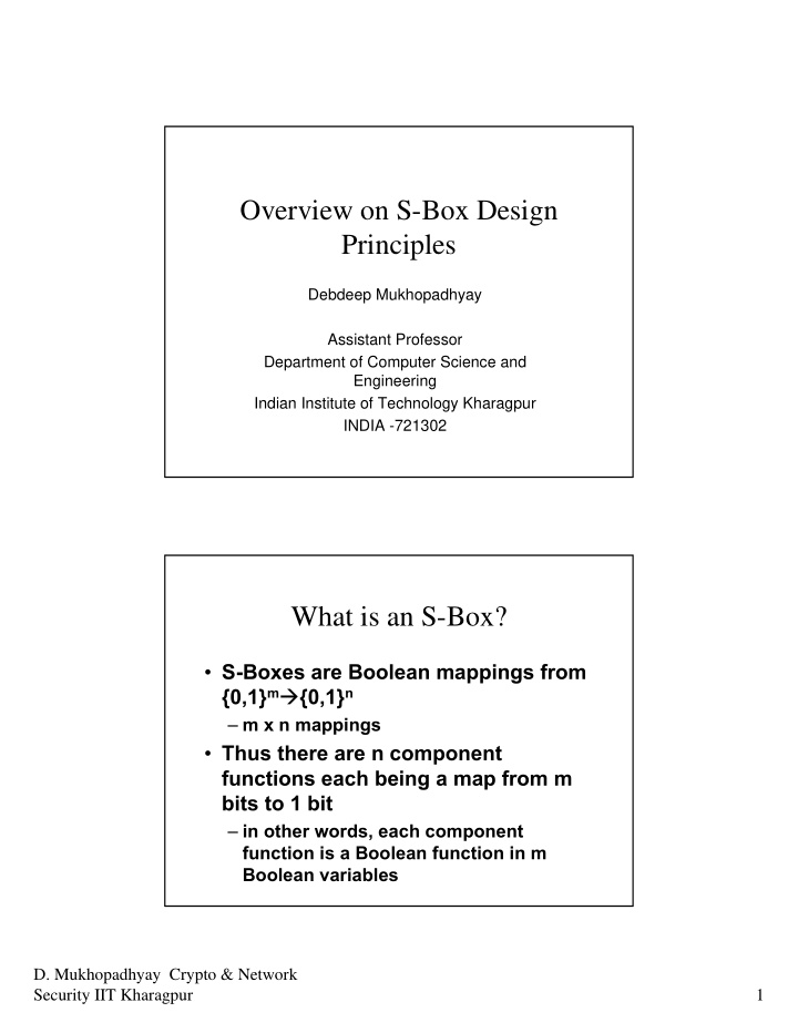 overview on s box design principles