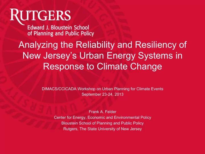 analyzing the reliability and resiliency of new jersey s